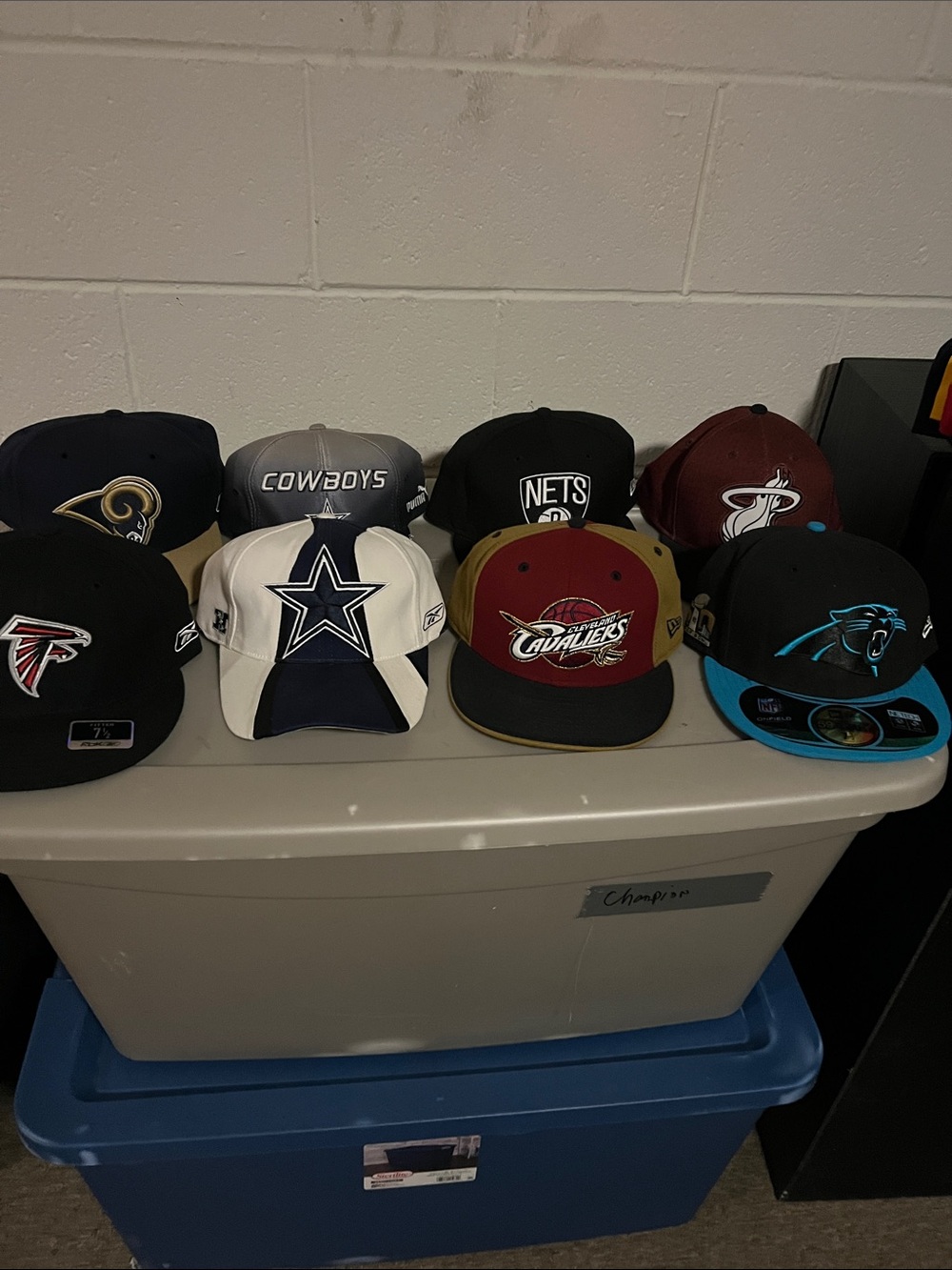 14 different hats Nike hat, Nfl hat, NBA hat, some snapback some fitted